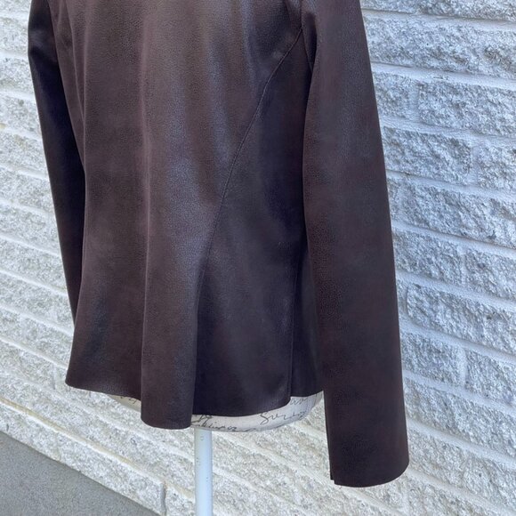 Brown blazer jacket long sleeves lightweight faux suede leather look size 10 - Picture 3 of 6
